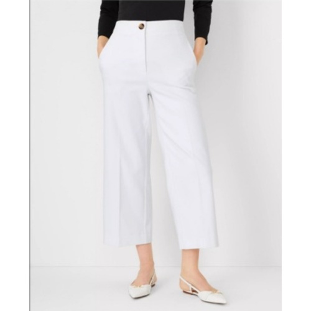 Ann Taylor 18 Kate Wide Leg Pants White Cropped Culottes Career Summer Chic